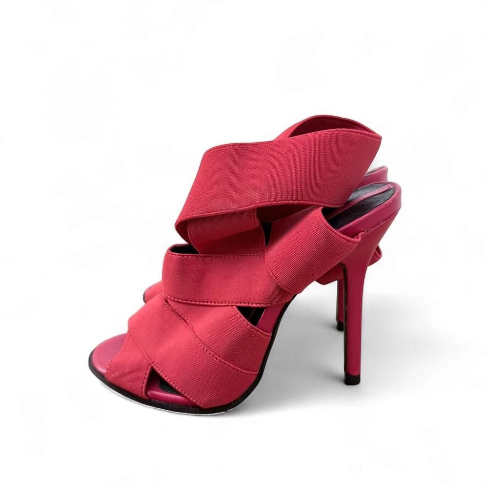 Red Elastic Bandage Strappy Peep Toe Stiletto Heels Cage Sandals Avant Garde - Picture 3 of 7